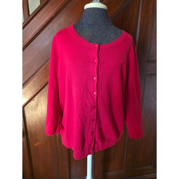 Talbots Womens Petites Red Pima Cotton Button-Front Cardigan Sweater 2XP - Picture 1 of 6